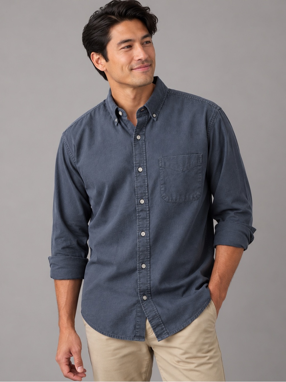 Men’s Large Blue Button Down Shirt Regular Fit Long Sleeve Casual Classic